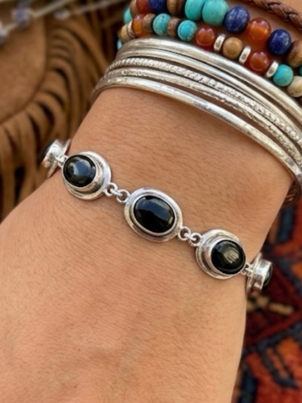 🔴SALE🔴 Brenda Schoenfeld Vintage Sterling Silver Black Onyx Bracelet Mexico